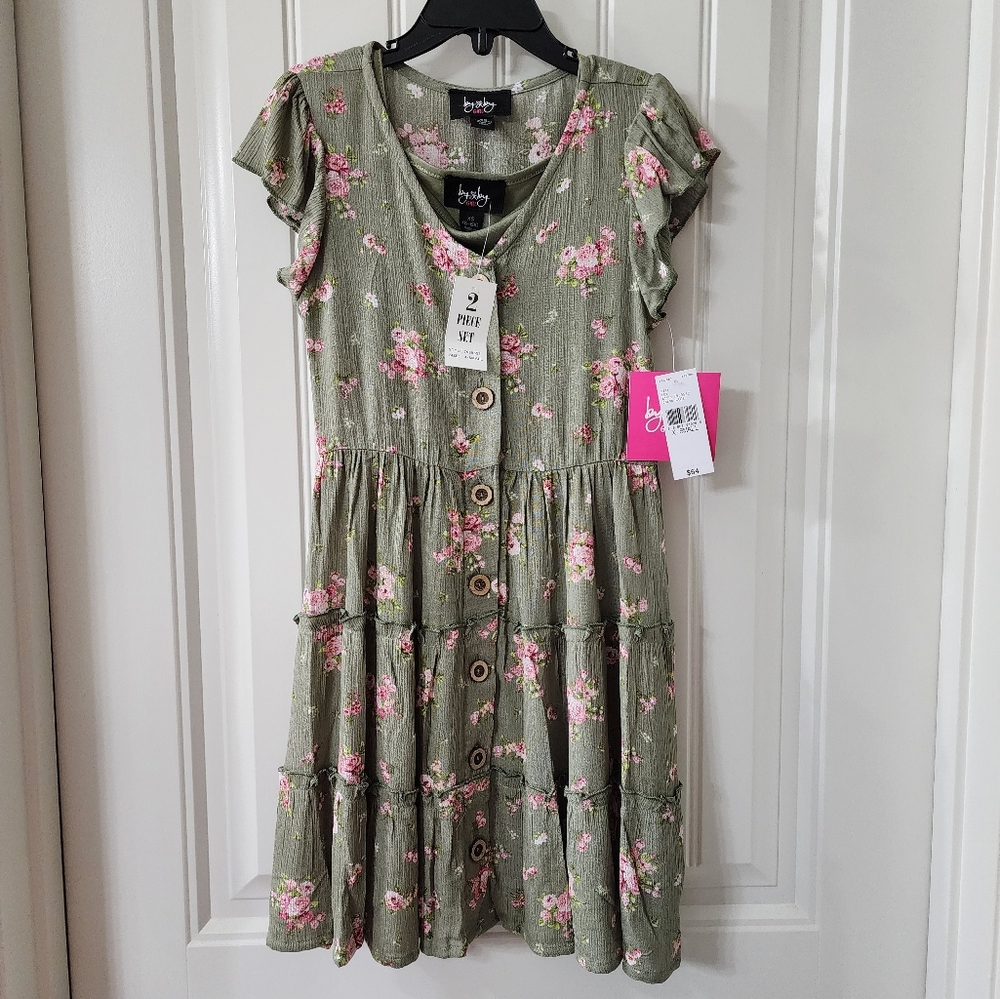 Byer California Girls Short Sleeve A-Line floral Dress
